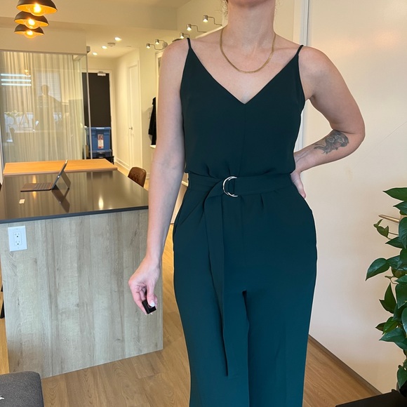 Aritzia Babaton Adjustable Strap V Neck Jumpsuit w/Pockets Dk Green Sz: 0 - Picture 4 of 13